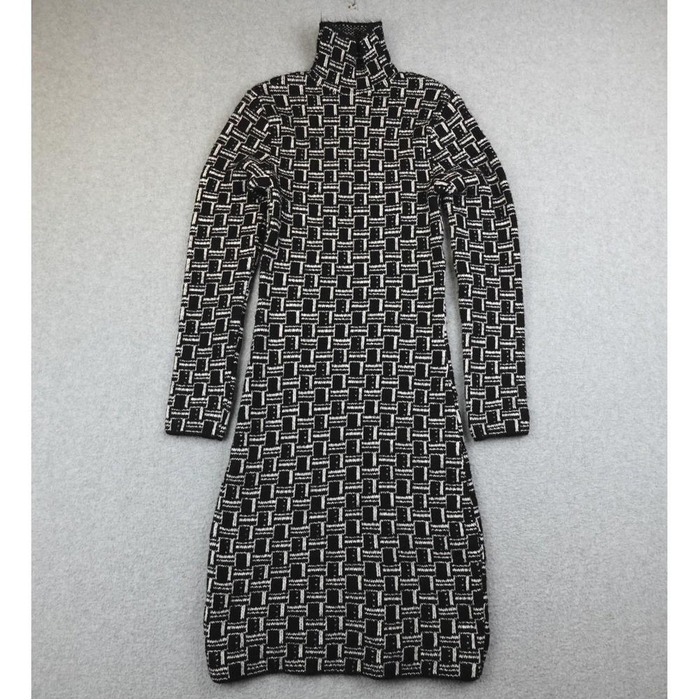 ZARA Geometric Print Turtleneck Long Sleeve Knit Dress Womens 6 Fitted Cocktail